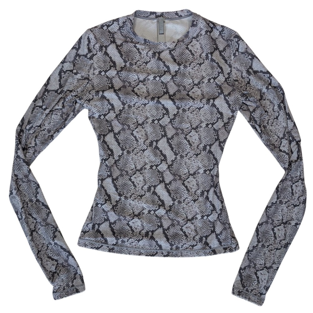 Skims XS Grey Long Sleeve Stretchy Snake Skin Animal Print Top Crew Neck